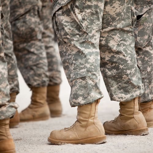 Residents wearing military uniforms near Fairway Heights in Twentynine Palms, California