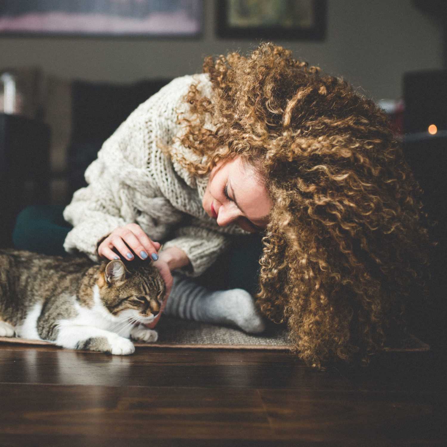Resident and her cat hanging out in their new home at Cambridge Apartments in Athens, Georgia