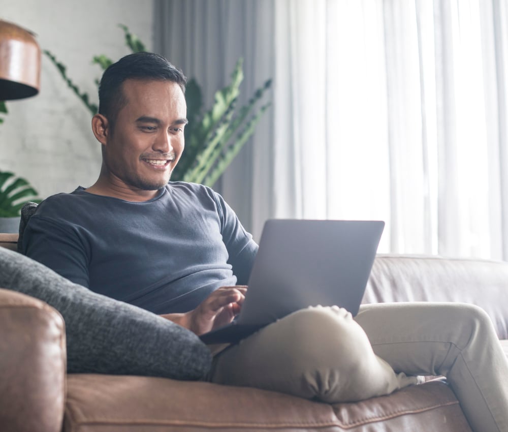 Resident student studying at home at Alley South Lake Union in Seattle, Washington