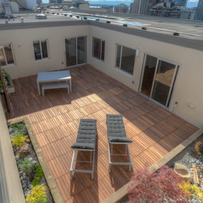 Seattle views from the bedroom of the penthouse at Panorama Apartments in Seattle, Washington