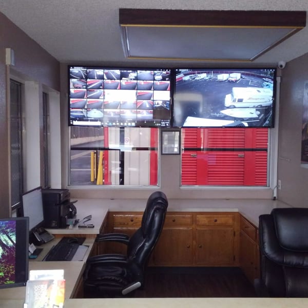 Security monitoring area at StorQuest Self Storage in Bakersfield, California