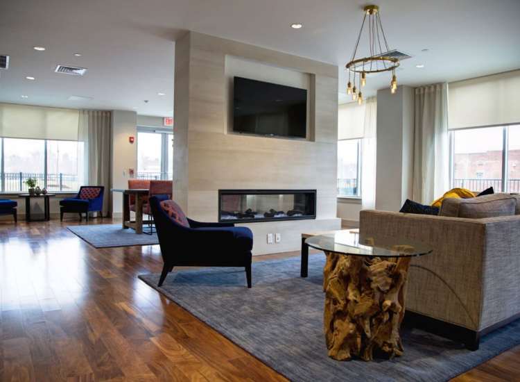 Clubhouse fireplace at Harbor Place Residences in Haverhill, Massachusetts 