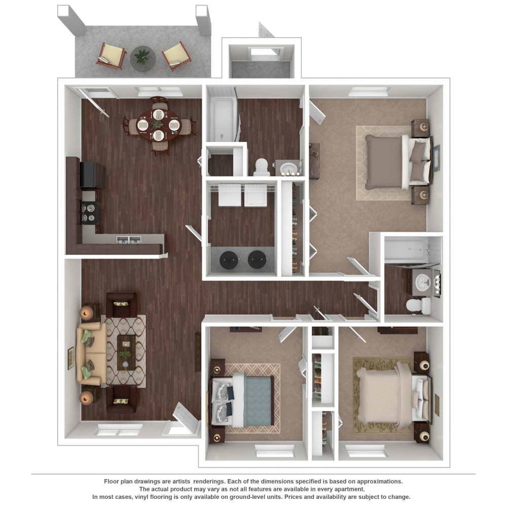 3x2 Garden floor plan drawing at Madison Pines Apartment Homes in Madison, Alabama