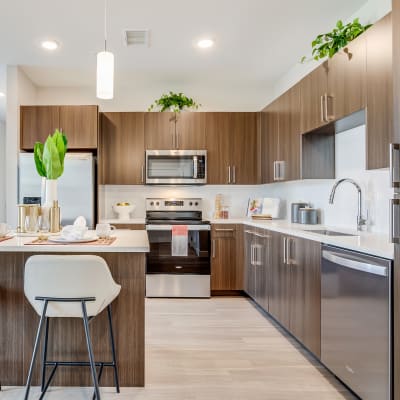 Modern kitchen at The Wright Apartments in Centennial, Colorado