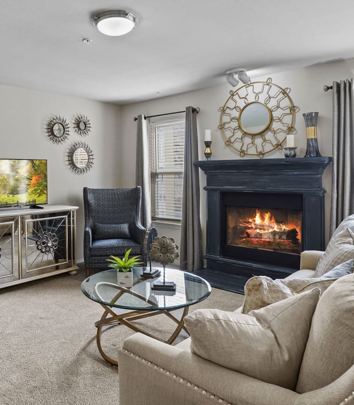 Spacious living room at Cottages at Abbey Glen Apartments in Lubbock, Texas