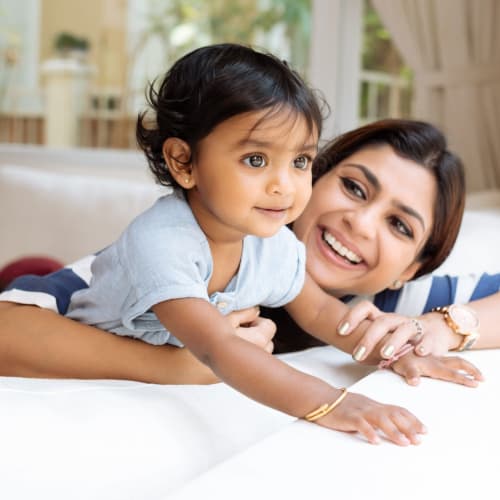 A mother smiling at her child at Bayview Hills in San Diego, California