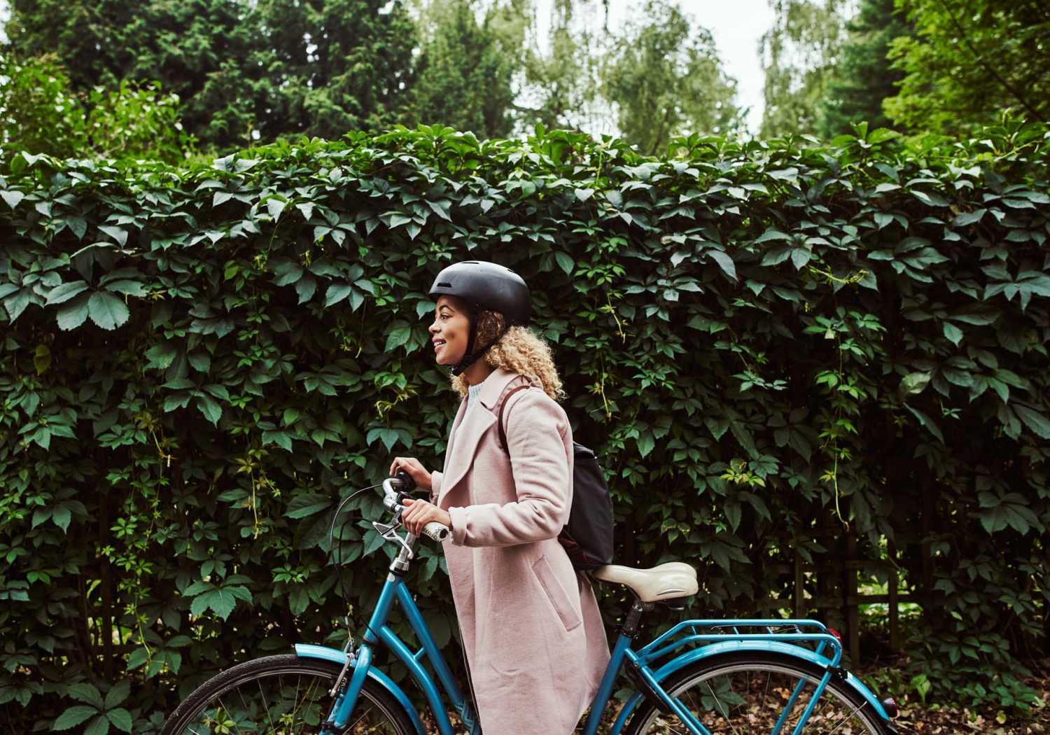 Resident with her bicycle near Serenity Apartments in Leesburg, Florida