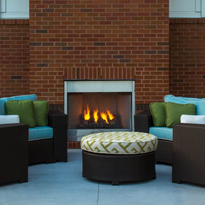 Stylish outdoor fireplace at Promenade Pointe, Norfolk, Virginia