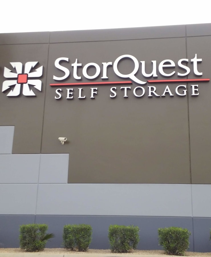 Exterior signage at StorQuest Self Storage in La Quinta, California