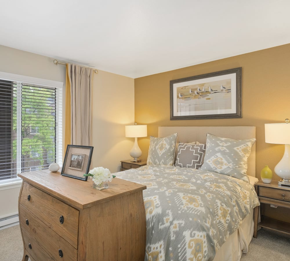 Spacious master bedroom in standard apartment at Waterhouse Place in Beaverton, Oregon