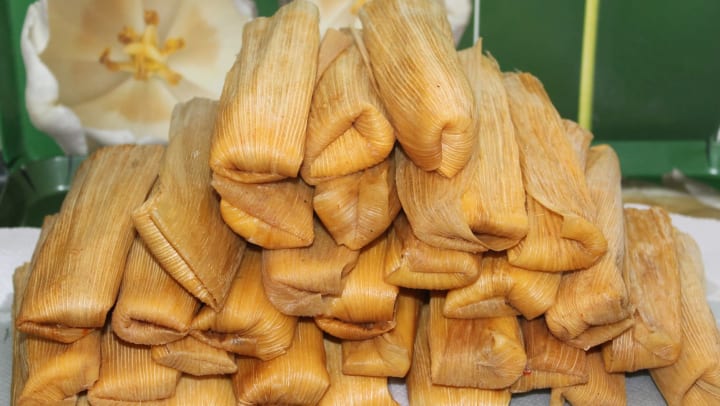Giant stack of tamales from a Mexican restaurant near Olympus on Main in Carrollton, Texas