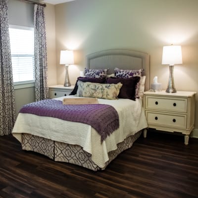 Light and airy resident bedroom at Westminster Memory Care in Lexington, South Carolina