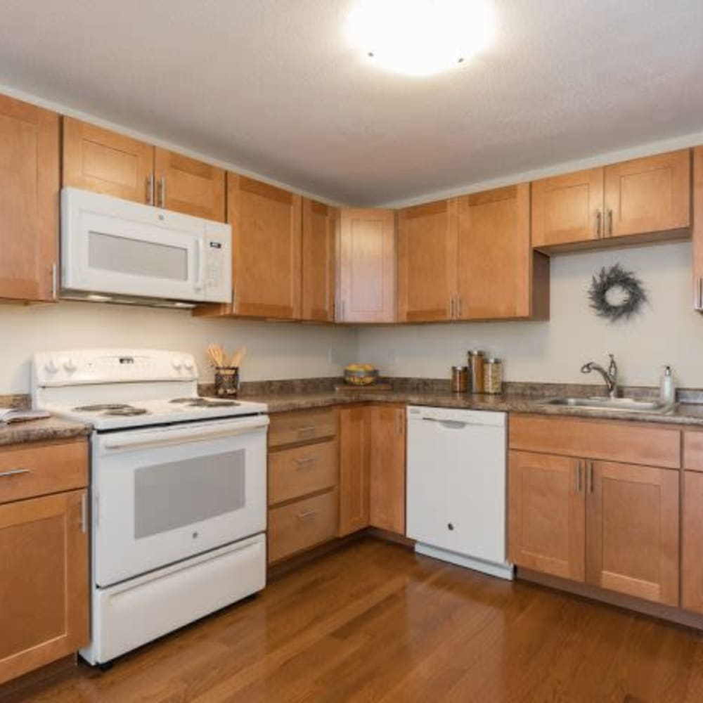 Bright kitchen at Hampton Arms Apartments in Hampton, New Hampshire