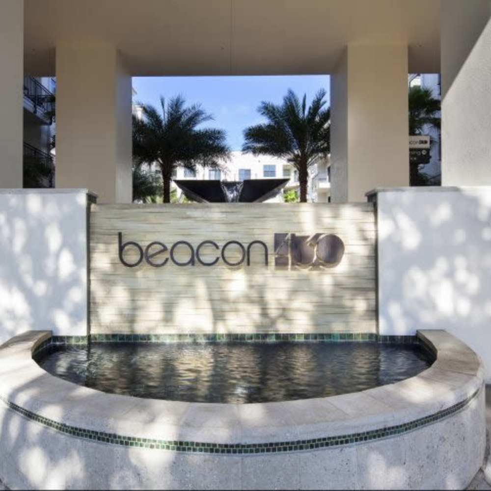 Sign board with a waterfall at Beacon 430 in Saint Petersburg, Florida
