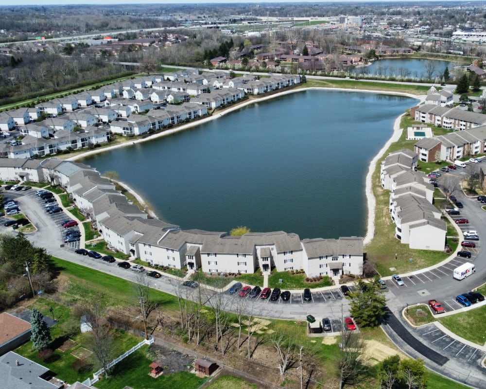 Aerial view of the lake at Eagle Lake Landing in Indianapolis, Indiana