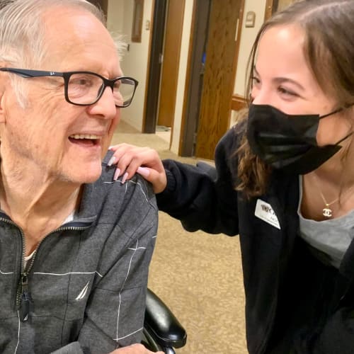 A team member and resident at The Oxford Grand Assisted Living & Memory Care in Kansas City, Missouri