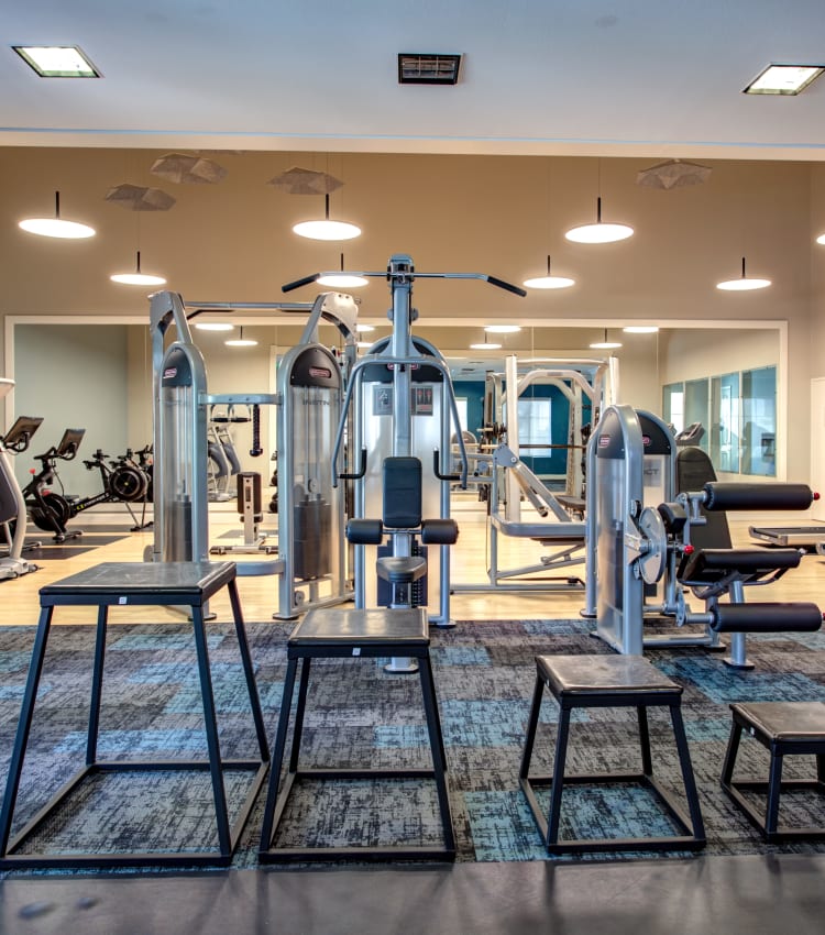 Well-equipped onsite fitness center at Sofi Westview in San Diego, California