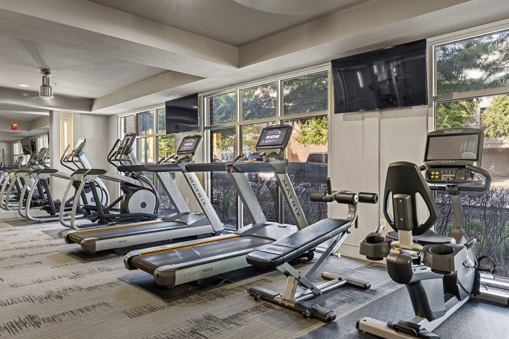 Fully equipped fitness center at The Marq on West 7th in Fort Worth, Texas