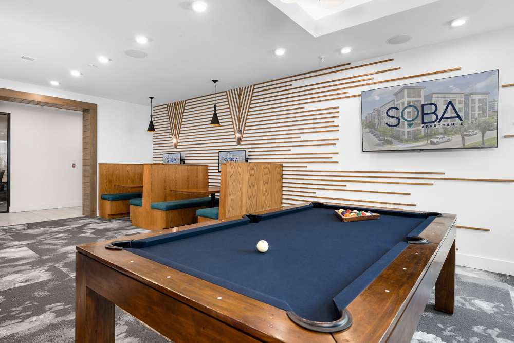 Foosball table in community room at SoBA Apartments in Jacksonville, Florida