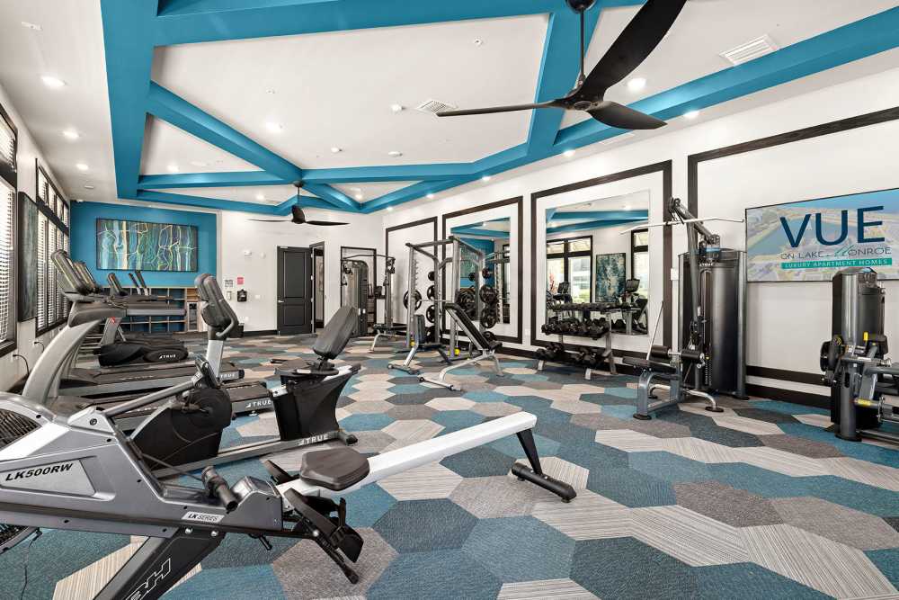 Fitness center with cardio equipment at Vue on Lake Monroe in Sanford, Florida
