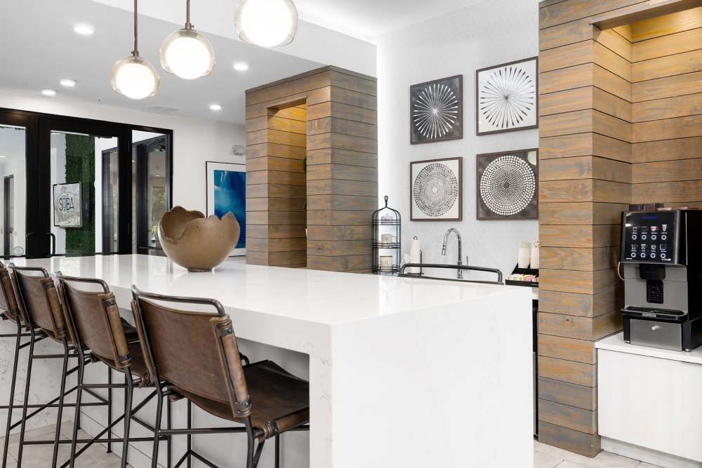 Clubhouse Coffee area at SoBA Apartments in Jacksonville, Florida