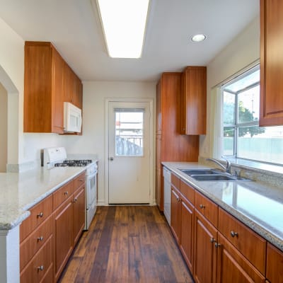 White cabinets in a kitchen at Wire Mountain III in Oceanside, California