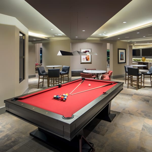 Billiards table and more in the game room at The Core Scottsdale in Scottsdale, Arizona