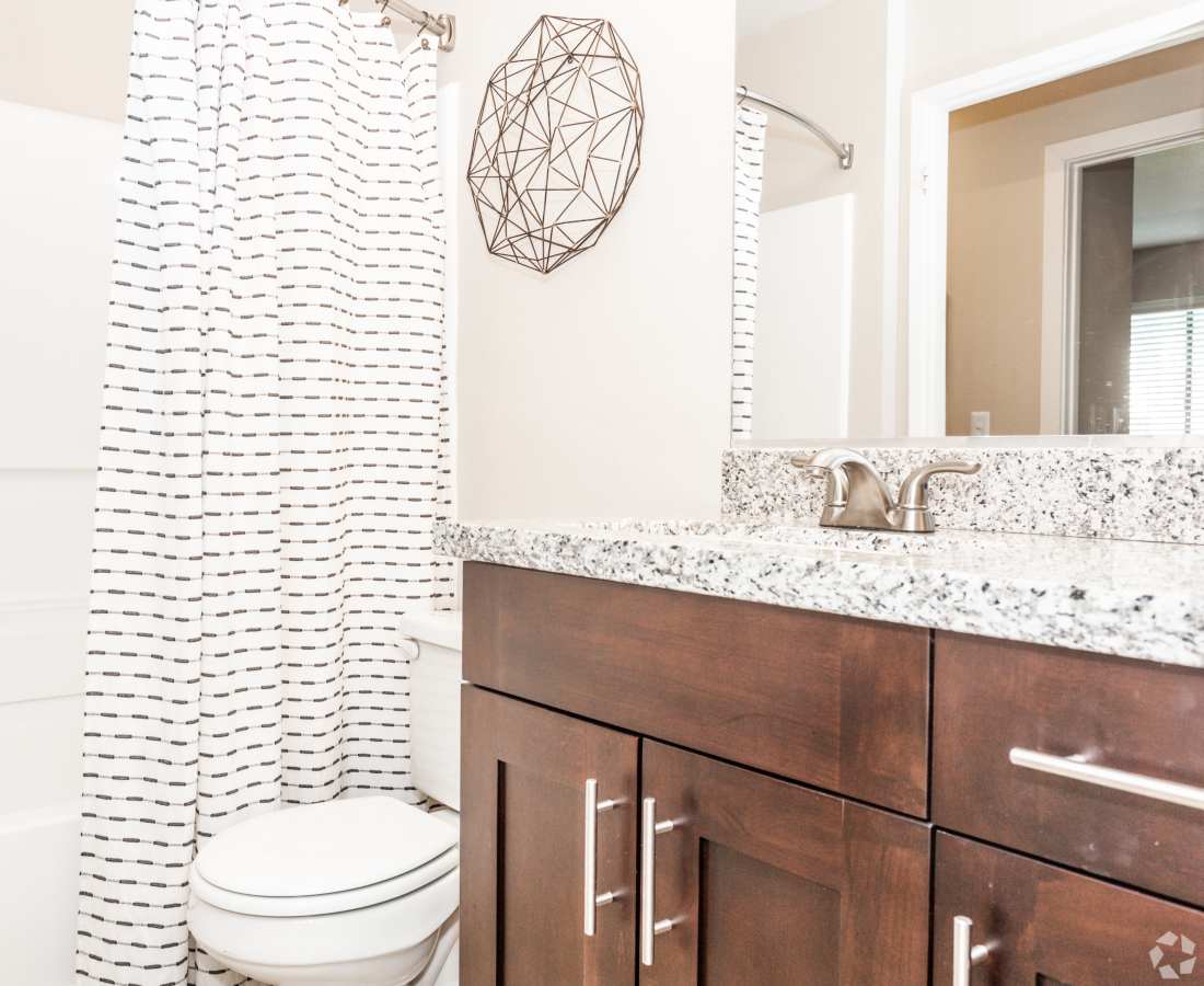 Bathroom with vanity mirror at Hidden Creek in Vacaville, California