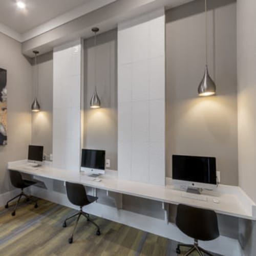 Computer workstations in the business center at Mosby Poinsett in Greenville, South Carolina