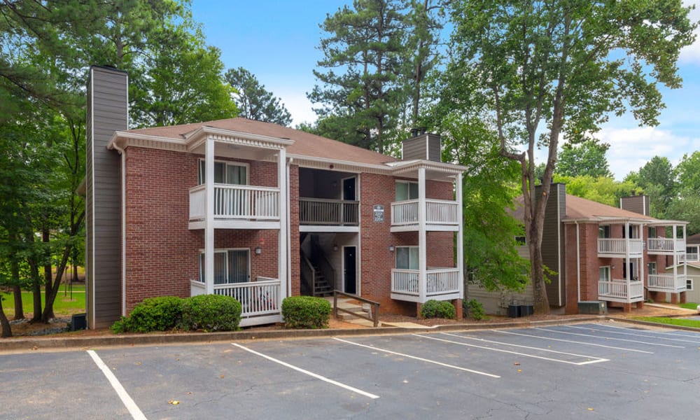 Exterior view of the apartment decks at Austell Village Apartment Homes in Austell, Georgia