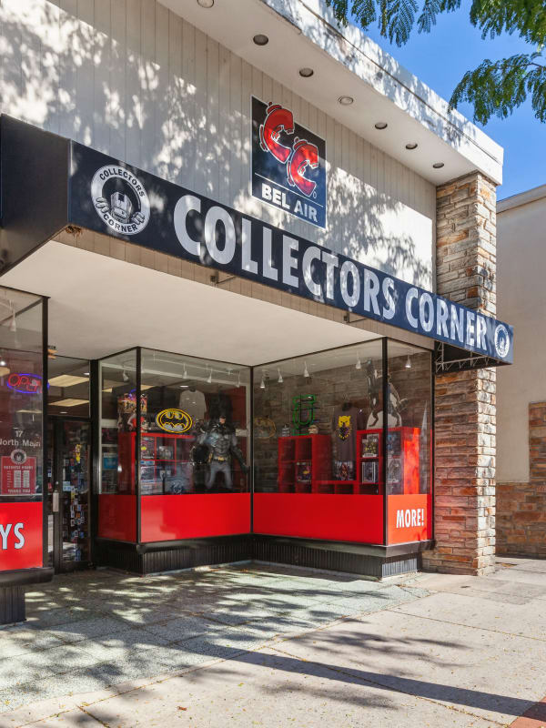 Collector's Corner storefront in downtown Bel Air, Maryland near Five43