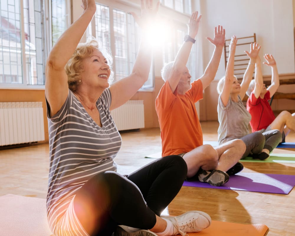 Resident fitness classes at The Atrium in Rockford, Illinois. 